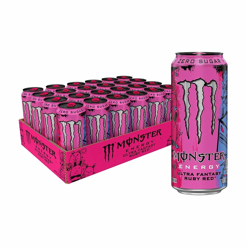 Monster Zero Sugar Ultra Fantasy Ruby Red Energy Drink, 16 oz cans, 24 pk