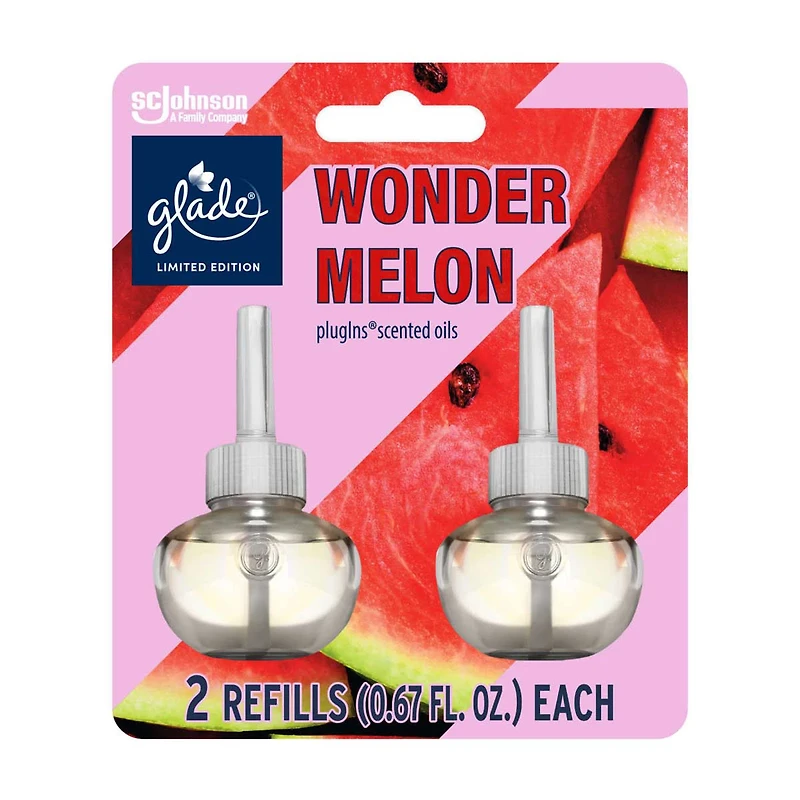 Glade PlugIns Wonder Melon Scented Oil Air Freshener, 1.34 fl oz, 2 ct
