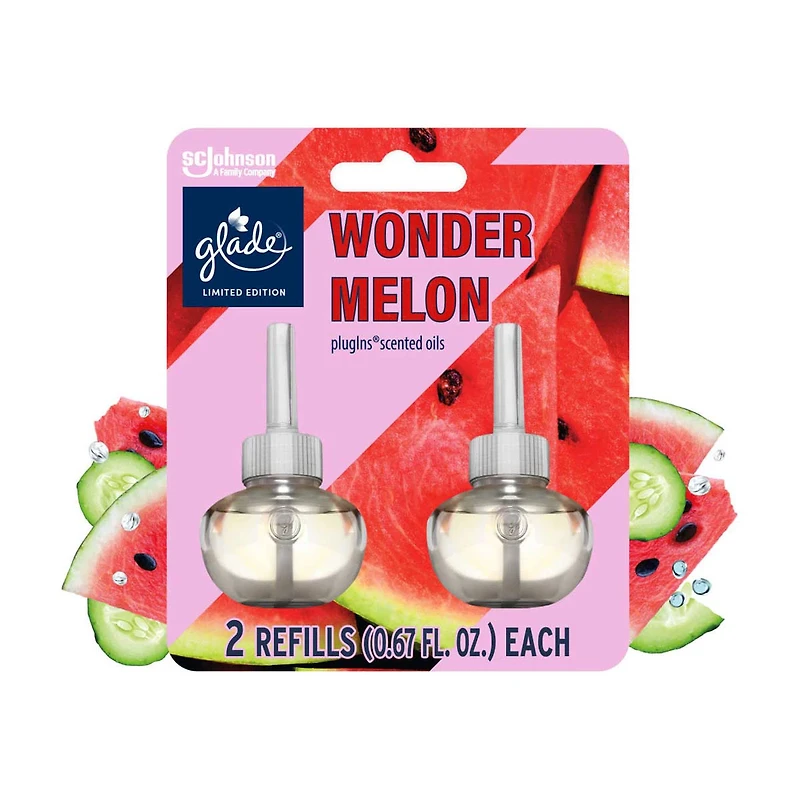 Glade PlugIns Wonder Melon Scented Oil Air Freshener, 1.34 fl oz, 2 ct