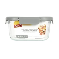 Glad Glass Square Storage Container with Venting Snap Lock Lid, 5.9 cup
