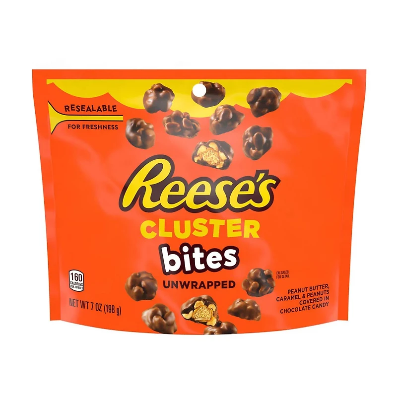 Reese's Clusters Bites Unwrapped Chocolate, Peanut Butter, Caramel and Peanuts Candy, 7 oz