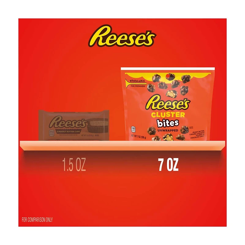 Reese's Clusters Bites Unwrapped Chocolate, Peanut Butter, Caramel and Peanuts Candy, 7 oz