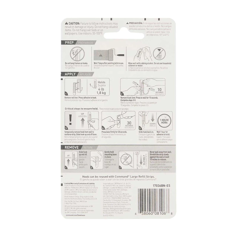 Command™ Large Brushed Nickel Double Hook, 1 Hook, 1 Strip