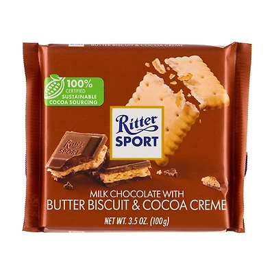 Ritter Sport Milk Chocolate with Butter Biscuit & Cocoa Cream, 3.5 oz