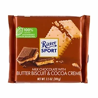 Ritter Sport Milk Chocolate with Butter Biscuit & Cocoa Cream, 3.5 oz