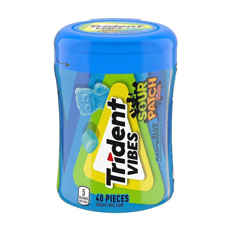 Trident Vibes Sour Patch Kids Chewing Gum, Blue Raspberry, 40 ct
