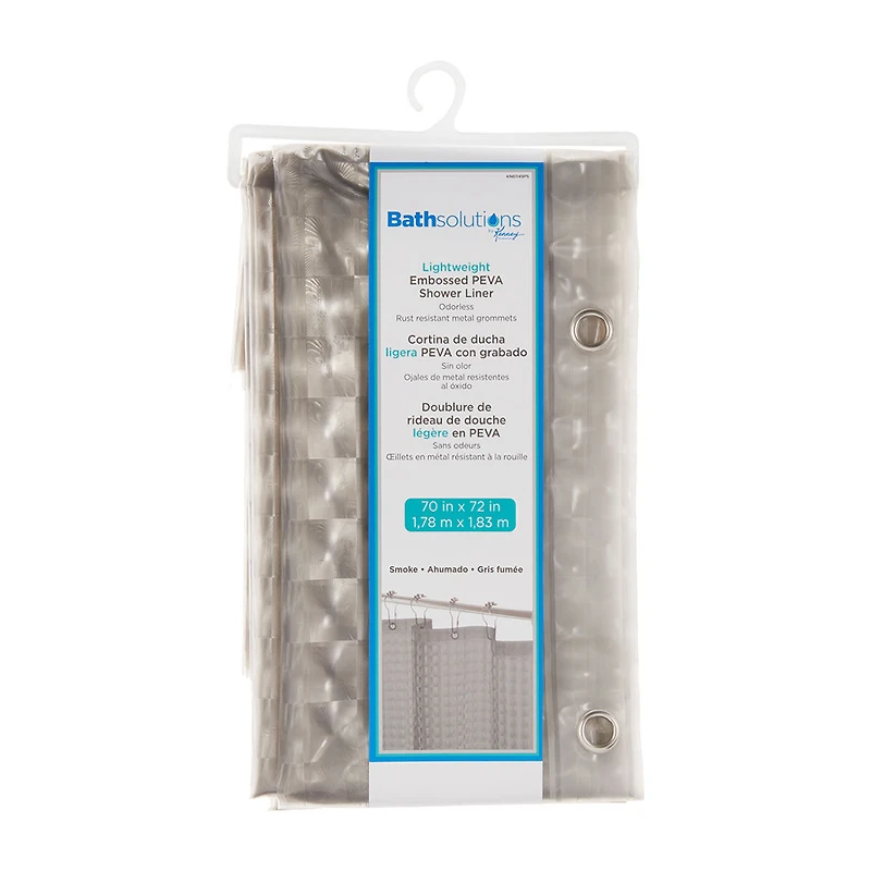 Kenney Lightweight Embossed Shower Curtain Liner, 70 in x 72 in, Smoke