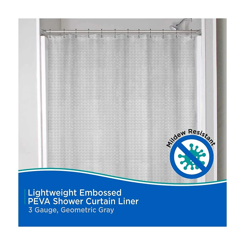 Kenney Lightweight Embossed Shower Curtain Liner, 70 in x 72 in, Smoke