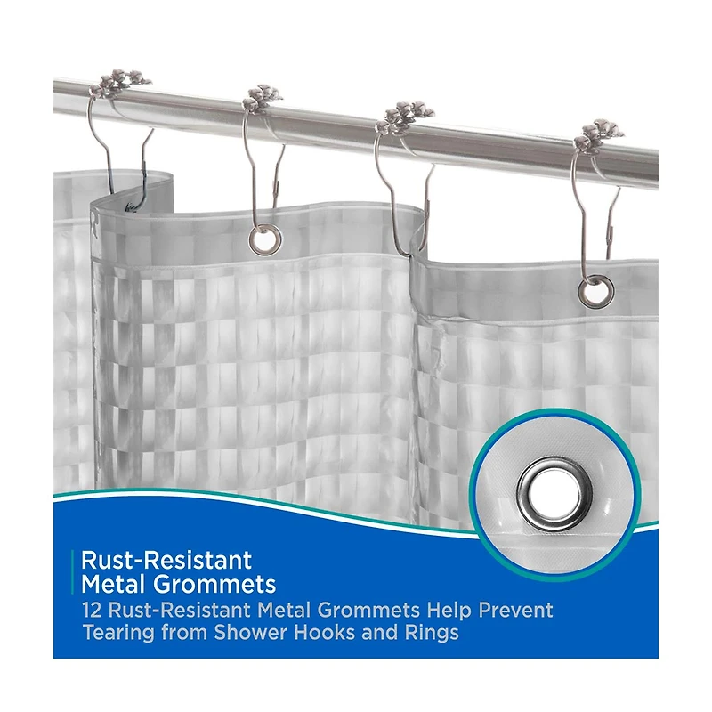 Kenney Lightweight Embossed Shower Curtain Liner, 70 in x 72 in, Smoke