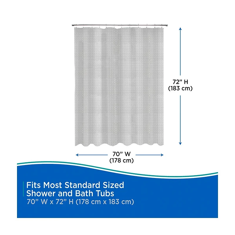 Kenney Lightweight Embossed Shower Curtain Liner, 70 in x 72 in, Smoke