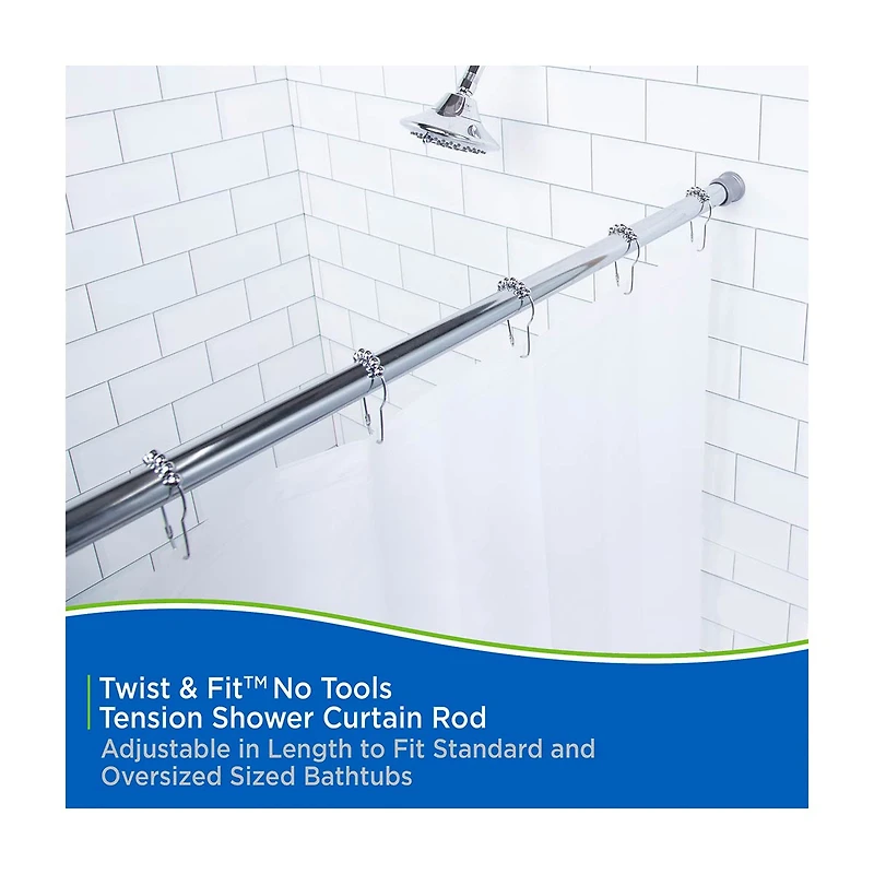 Kenney Twist and Fit Shower Curtain Rod, Chrome