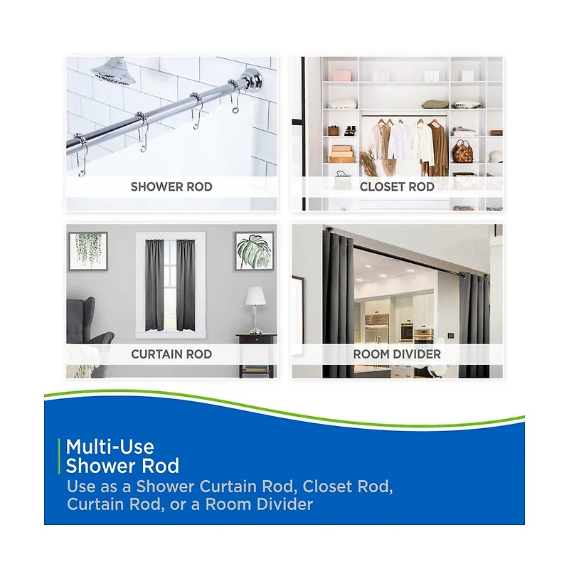 Kenney Twist and Fit Shower Curtain Rod, Chrome