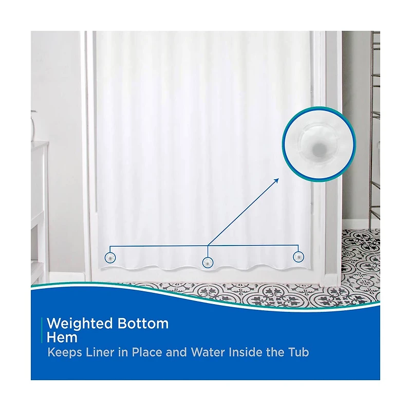 Kenney Medium Weight Shower Curtain Liner, 70 in x 72 in, White