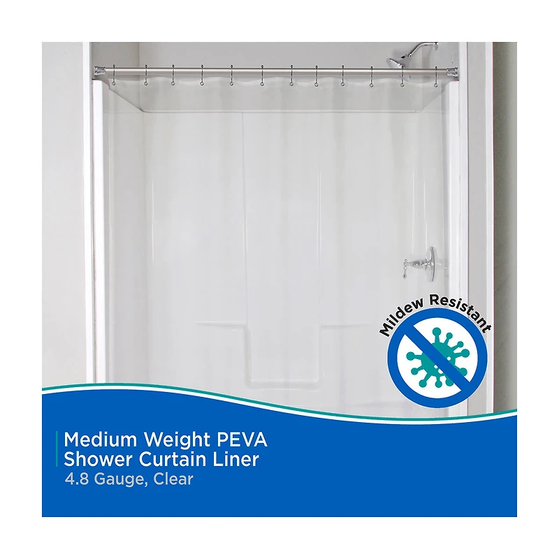 Kenney Medium Weight Shower Curtain Liner, 70 in x 72 in, Clear