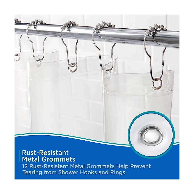 Kenney Medium Weight Shower Curtain Liner, 70 in x 72 in, Clear