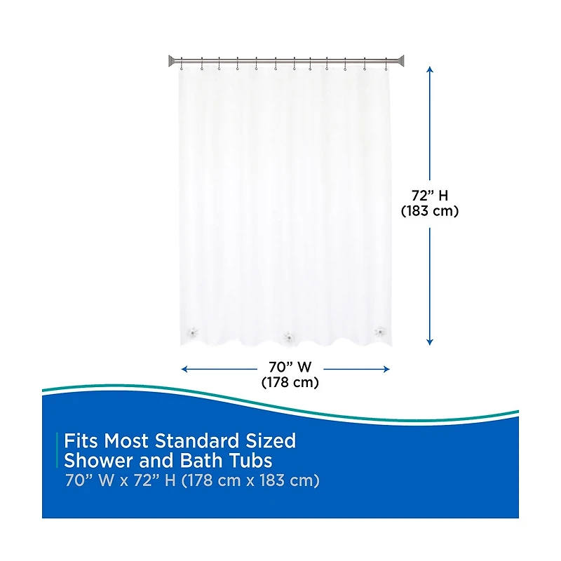 Kenney Medium Weight Shower Curtain Liner, 70 in x 72 in, Clear