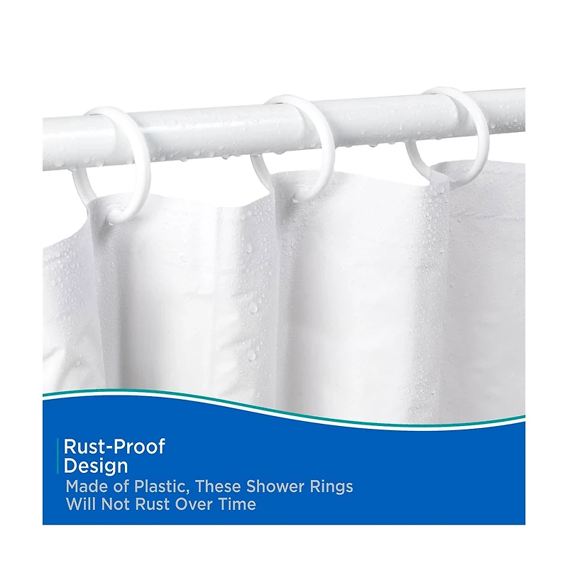 Kenney Rust Proof Plastic Shower Curtain Rings, 12 pc, White
