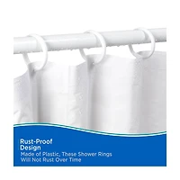 Kenney Rust Proof Plastic Shower Curtain Rings, 12 pc, White