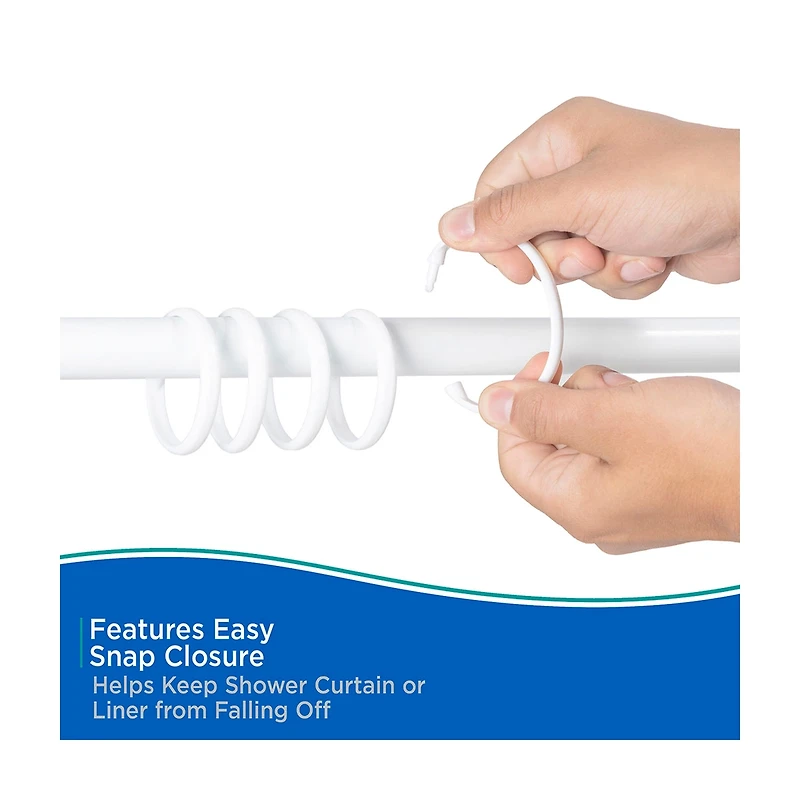 Kenney Rust Proof Plastic Shower Curtain Rings, 12 pc, White