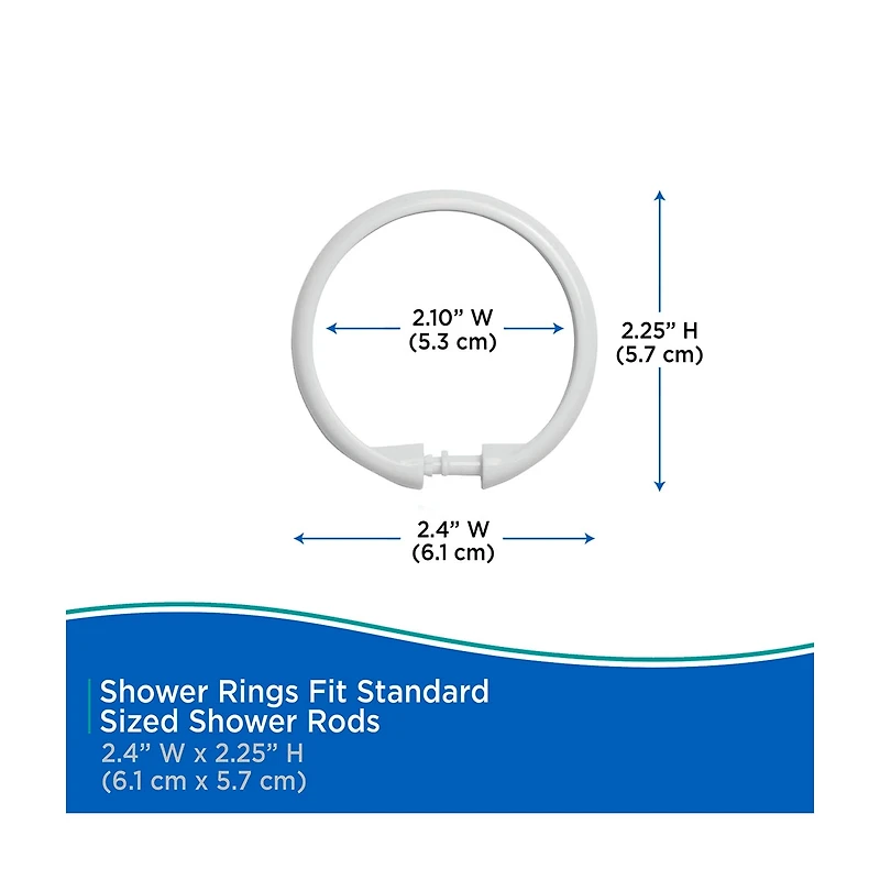 Kenney Rust Proof Plastic Shower Curtain Rings, 12 pc, White