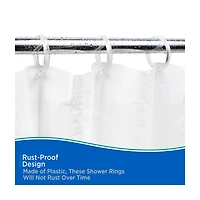 Kenney Rust Proof Smooth Plastic Shower Curtain Rings, 12 pc, Clear