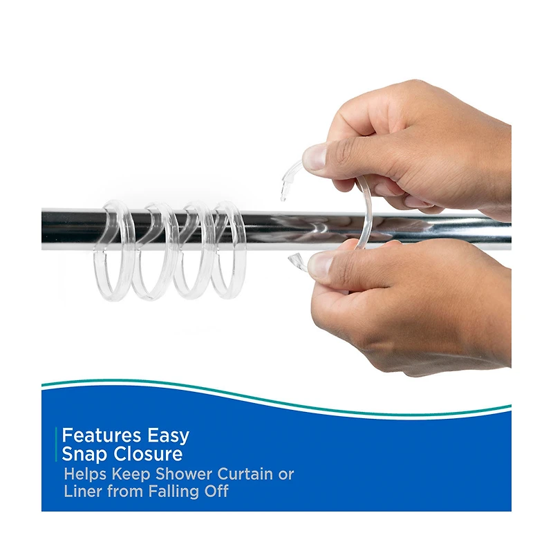 Kenney Rust Proof Smooth Plastic Shower Curtain Rings, 12 pc, Clear
