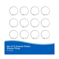 Kenney Rust Proof Smooth Plastic Shower Curtain Rings, 12 pc, Clear