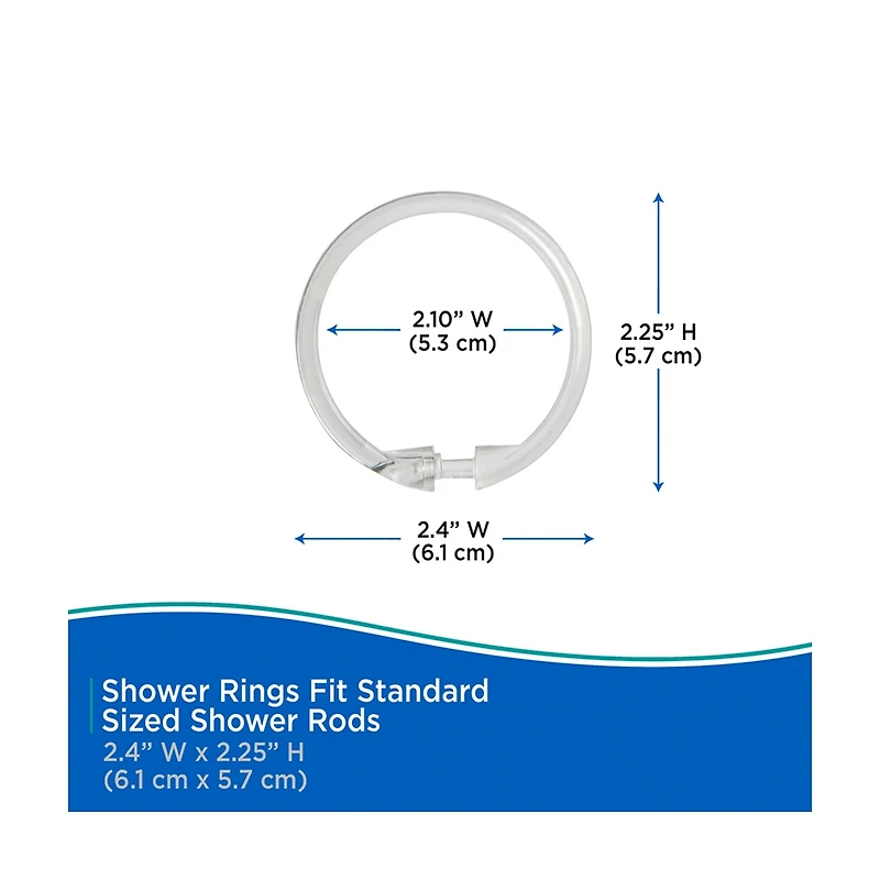 Kenney Rust Proof Smooth Plastic Shower Curtain Rings, 12 pc, Clear