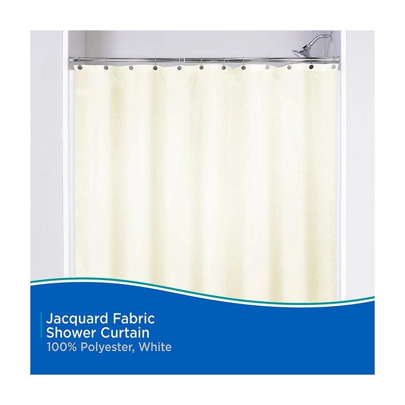 Kenney Water Repellent Jacquard Fabric Shower Curtain, 70 in x 72 in, Bright White