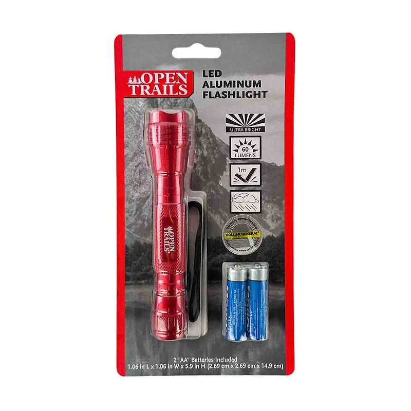 Open Trails LED Aluminum Flashlight with 2 AA Batteries, 1 ct - Assorted