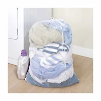 Smart Design Laundry Bag with Handle and Push Lock Drawstring, White