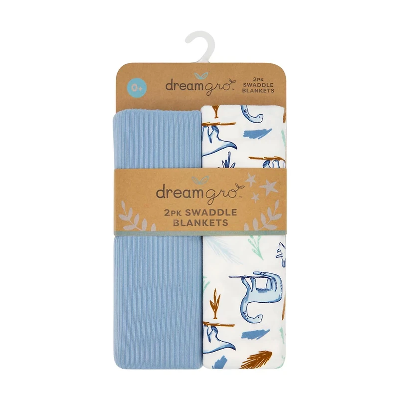DreamGro Swaddle Blankets, Blue, 2 pk