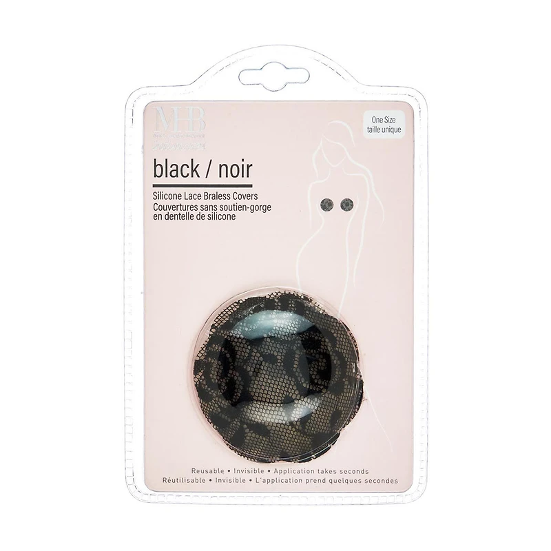 Must Have Beauty Intimates Silicone Lace Braless Covers, Black