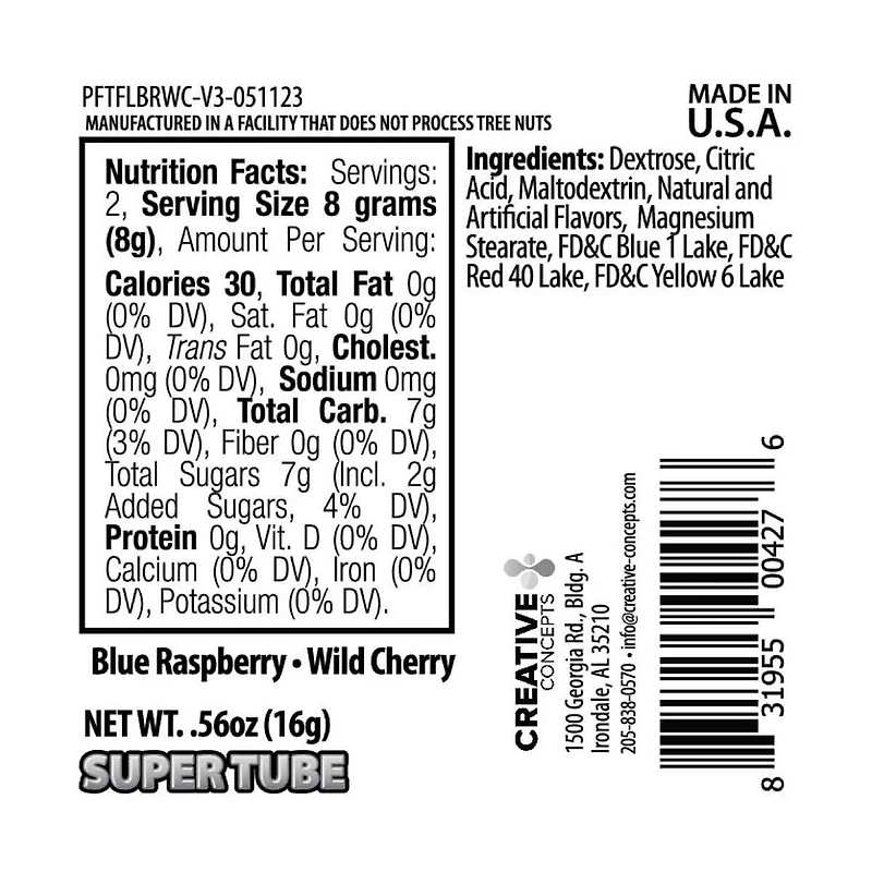 Pucker Powder Candies Tube, Blue Raspberry & Wild Cherry, 0.56 oz