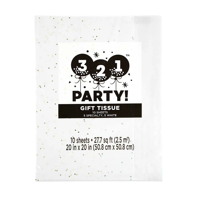 321 Party Gold and Silver Sequin Gift Tissue Paper, 10 Sheets, 20x20 in