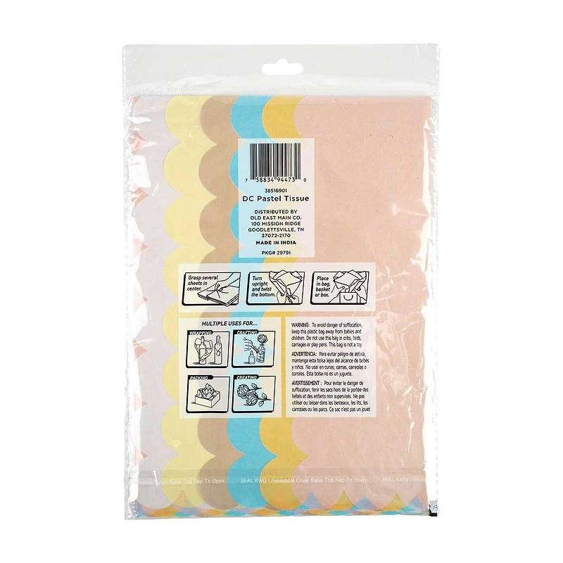 321 Party Light Scalloped Edge Gift Tissue Paper, 10 Sheets, 19.5x19.5 in