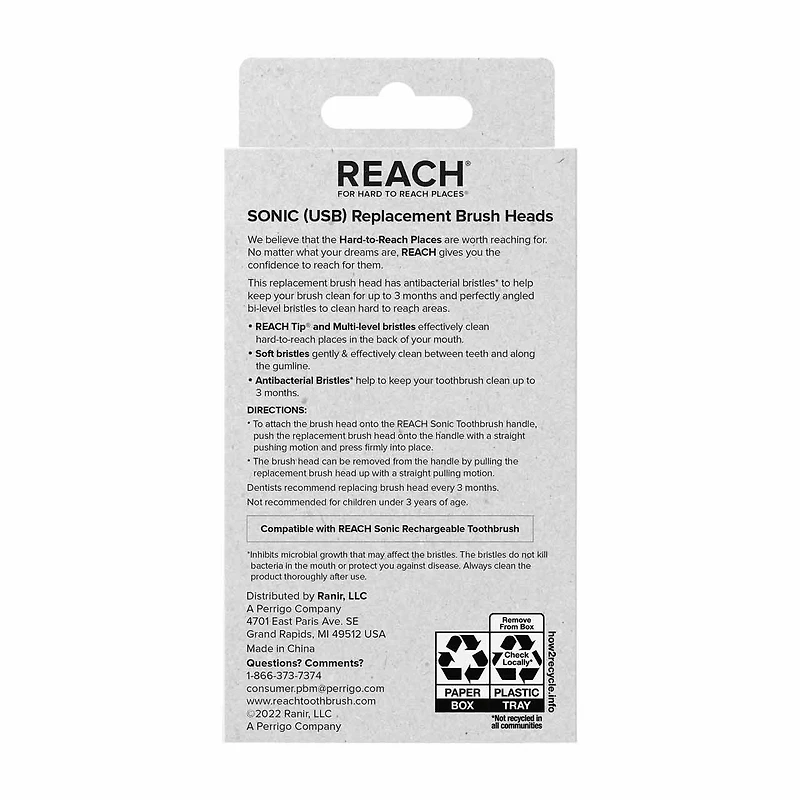Reach Sonic Antibacterial Power Replacement Heads, Soft, 2 Count