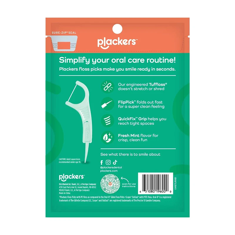 Plackers Micro Line Fresh Mint Flossers, 90 Count