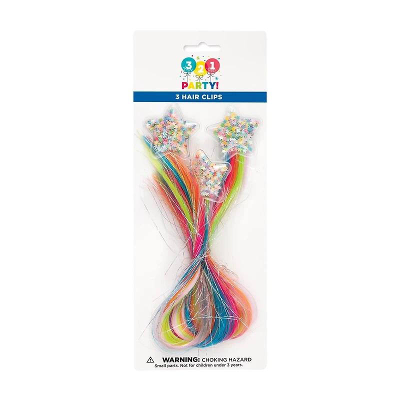 Rainbow Confetti-Star Hair Clips, 3ct