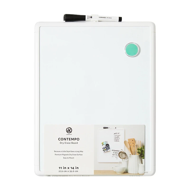 U Brands Contempo Magnetic Dry Erase Board, 11 in x 14 in