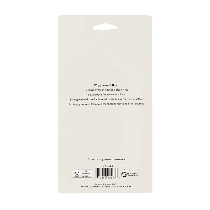 U Brands Magnetic Dry Erase Board Felt Eraser, 4.5x2.25x1 in., 2-Tone White and Green