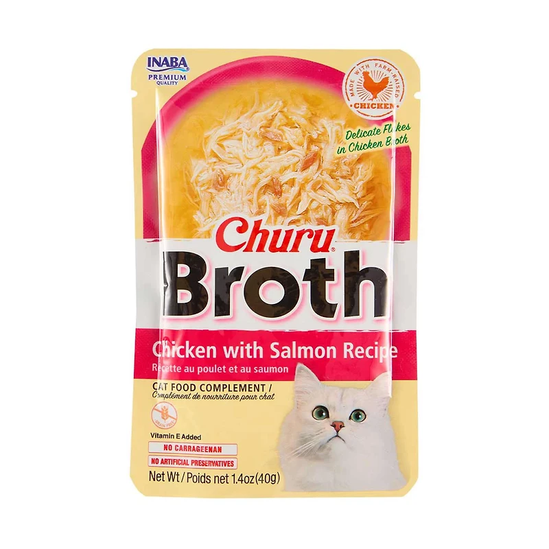 Inaba Churu Broth Cat Treats, Chicken with Salmon Recipe, 4 ct