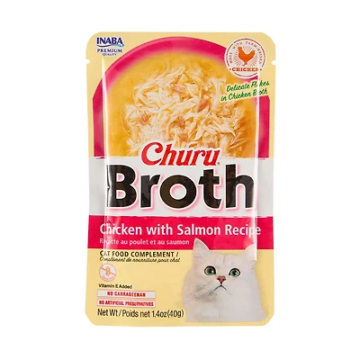 Inaba Churu Broth Cat Treats, Chicken with Salmon Recipe, 4 ct