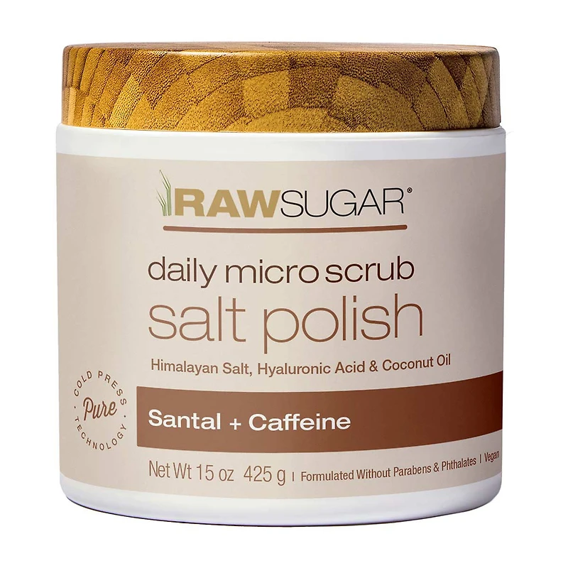 Raw Sugar Daily Micro Scrub Salt Polish, Santal + Caffeine, 15 oz