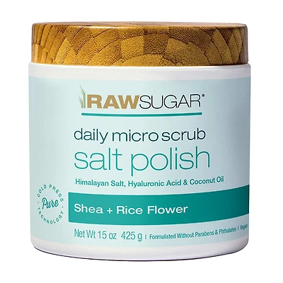 Raw Sugar Daily Micro Scrub Salt Polish, Shea + Rice Flower, 15 oz