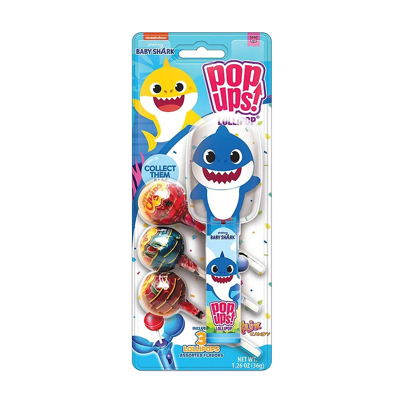 Pop Ups Baby Shark Flix Candy Lollipops, 1.26 oz, Assorted
