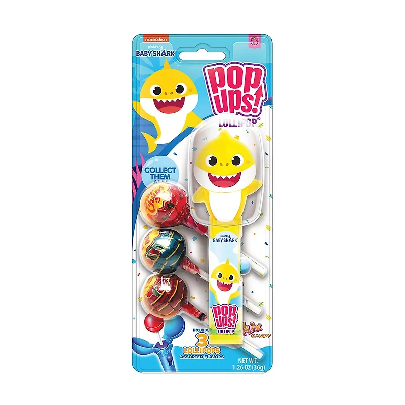 Pop Ups Baby Shark Flix Candy Lollipops, 1.26 oz, Assorted