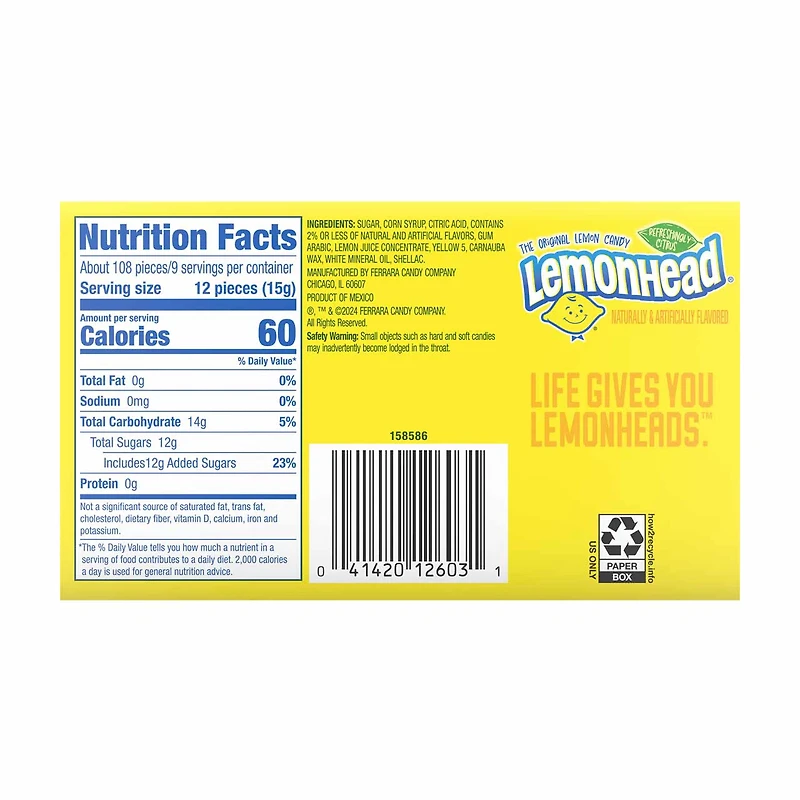 Lemonhead Hard Lemon Candy, Theater Box, 5 oz