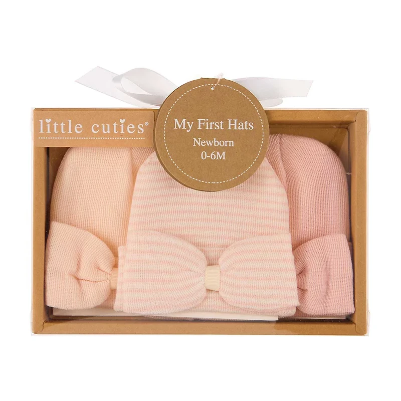Little Cuties Newborn Hats with Bow, 3 Pack