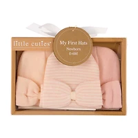 Little Cuties Newborn Hats with Bow, 3 Pack